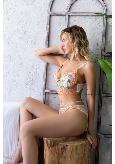 Moda Dua Kadın Gallipoli 32056 Çiçekli Bralet Ve Slip Takım Ekru