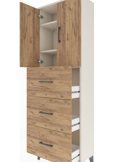 Arges Dolap 3 Raflı 3 Çekmeceli 2 Kapaklı 60x30x182 Aytaşı-çam Aytaşı