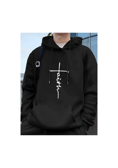 Medinenur Faith Baskılı Kapüşonlu Sweatshirt Siyah