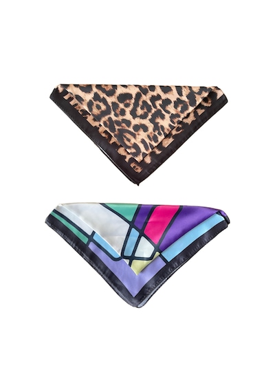 2 Li Saten Bandana Seti Saten Fular Saten Çanta Aksesuarı Özel Desen Bandana 45x50 Cm Haki - Siyah