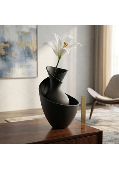 Modern Tasarım Siyah Dekoratif Vazo - Çağdaş Sanat Konseptli Dekoratif Minimalist Ve Şık - 20 Cm Siyah
