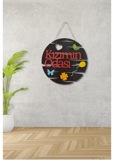 Kızımın Odası Yazılı Yuvarlak Mdf Lazer Kesim Kapı Ve Duvar Süsü - Rebap Ahşap