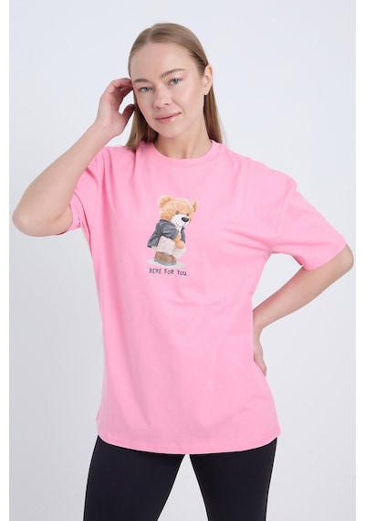 Velvoria Oversize Kadın Here For You Baskılı Pembe Renk T-shirt