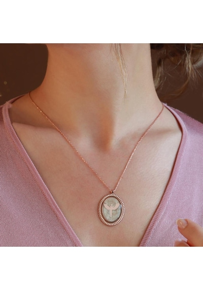 Mikail Meleği Beyaz Mine İşli Rose Gold Kaplama Gümüş Kolye Gümüş