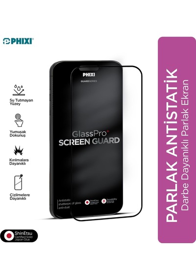 Phixi Premium Guard Parlak Cam Ekran Koruyucu Apple Uyumlu iPhone 13 Pro Antistatik, Su Tutmaz, Tam Kaplama