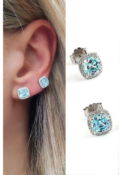Sky Diamond Blue Aquamarin Taşlı 925 Ayar Gümüş Küpe