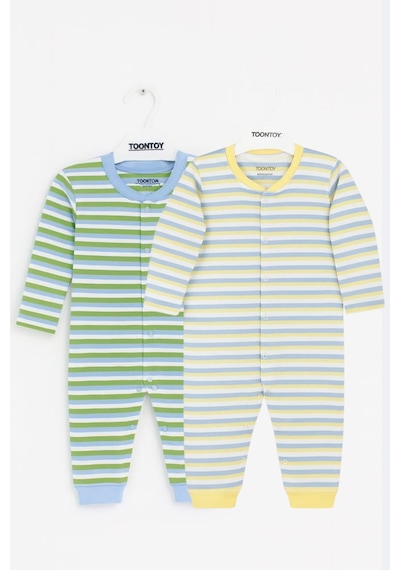 Toontoy Kids Toontoy Unisex Çizgili 2 Li Paçalı Tulum Ekru