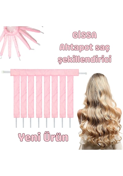 Gissa Isısız Ahtapot Saç Şekillendirici Bigudi Doğal Ve Kalıcı Bukleler İçin Yumuşak Saç Şekillendirici Pembe