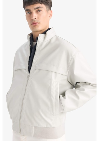 Defacto Oversize Geniş Kalıp Dik Yaka Fermuarlı Suni Deri Mont E8818ax25augr470 Gri