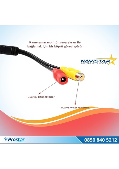 54 Cm Kısa Rca Kamera Kablosu 3 Pin 1.55 Mm Socket,3 Core Wire