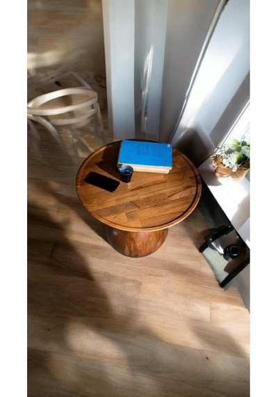 Wood Tekli Mantar Ahşap Orta Sehpa Tik Ağacı Renk Fiskos Çiçeklik Decorative Tik Ağacı