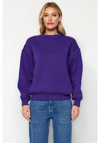 Benerly Kadın Bisiklet Yaka Düşük Kol Regular Kalıp Örme Sweatshirt Fonks Mor