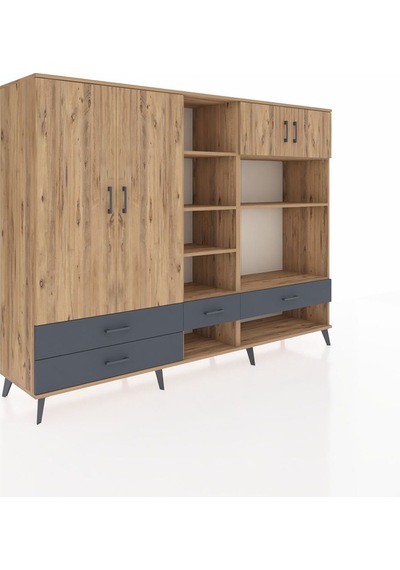 Hyperion Dolap 12 Raflı 4 Çekmeceli 4 Kapaklı 220x44x163 Çam-çam/ Çam-çam/antrasit Hyperion Dolap 12 Raflı 4 Çekmeceli 4 Kapaklı 220x44x163 Çam-çam/ Çam-çam/antrasit