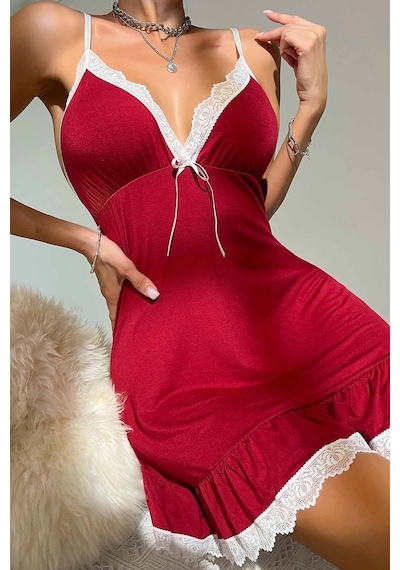 Merry See Dantelli İşleme Etek Büzgülü Penye Gecelik 001