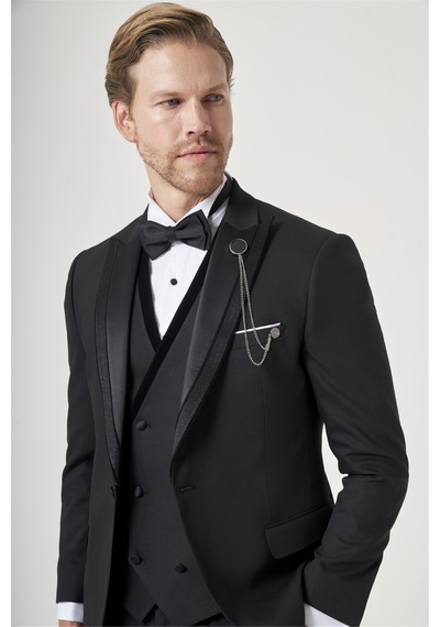 İmza Siyah 6 Drop Slim Fit Esnek Yelekli Damatlık 1001260388