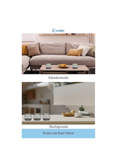 Mumluk Şamdan 3 Adet Tealight Uyumlu Üçlü Mini Çizgili Çiçekli Model - Gümüş Eskitme