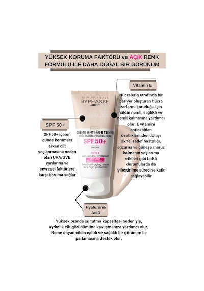 Byphasse  3'ü 1 Arada Renkli Güneş Kremi Light SPF50+ 50 ML