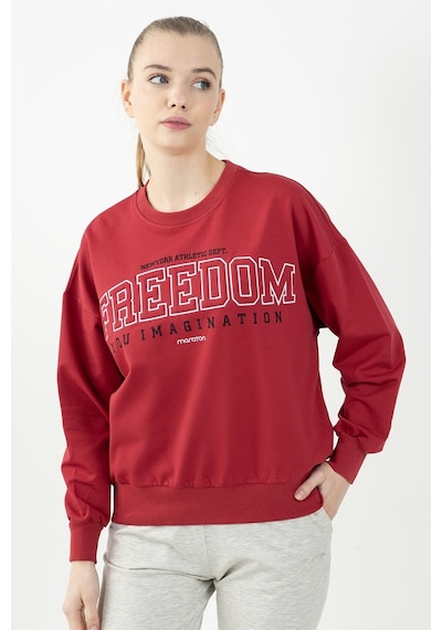 Maraton Sportswear Oversize Kadın Bisiklet Yaka Uzun Kol Basic Kırmızı Sweatshirt 22169-kırmızı Kırmızı