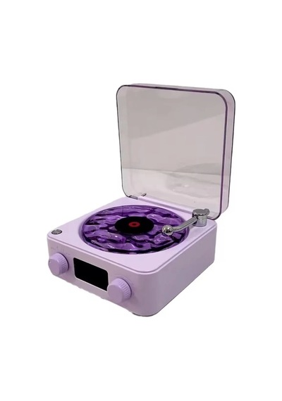 Waves Nostalji Plak Görünümlü Bluetooth Hoparlör 3d Ses Dalgası Retro Müzik Plak Mor.gzpde