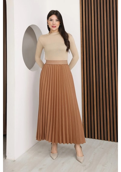 Lodmela Beli Lastikli Piliseli Etek 6017-taba Taba