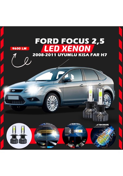 Ford Focus 2.5 2008-2011 Kısa Far Uyumlu Şimşek Etkili Led Xenon Pro Series H7