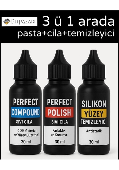 Perfect 3 Lü Oto Bakım Seti 30 Ml X 3 Sıvı Pasta + Sıvı Cila + Silikon Yüzey Temizleyici