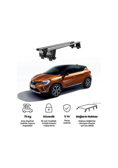 Royal Renault Captur 2019 Ve Sonrası Uyumlu Gri Kilitli Ara Atkı Port Bagaj Tavan Barı