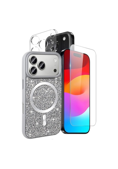 Teleplus iPhone Uyumlu 17 Pro Max Kılıf Mozaik Msafe Taşlı 3in1 Set Kılıf
