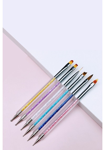6 Adet Nail Art Fırça Seti, Çift Taraflı Akrilik Ve Nail Art Fırçası Tırnak Süsleme Desen Seti Çok Renkli