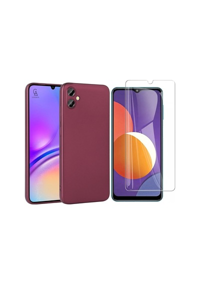 Samsung Galaxy A06 İle Uyumlu Kılıf Soft Yumuşak Telefon Kılıfı Ve Temperli Cam Ekran Koruyucu Mürdüm