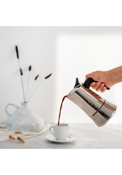 Moon Exclusive: 6 Cups Ocak Üstü Espresso Pişirici - 235ml - Gümüş Renk - Paslanmaz Çelik Gövde - Patentli Güvenlik Valfi - Tüm Ocak Türleri İçin Uygundur İndüksiyon Dahil