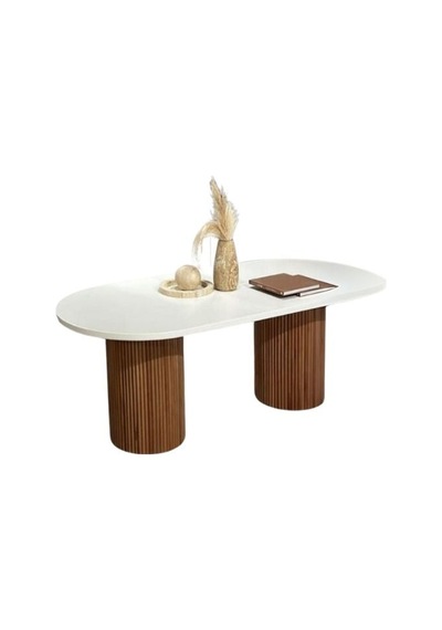 Echo İskandinav Oval Ahşap Bohem Masa 90x160 Ceviz - Beyaz