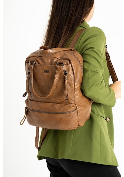 Baginn Y.s.deri Retro Kadın Sırt Çantası Çok Cepli Fonksiyonel Kullanım Vegan Suni Deri 30 25 Cm 001