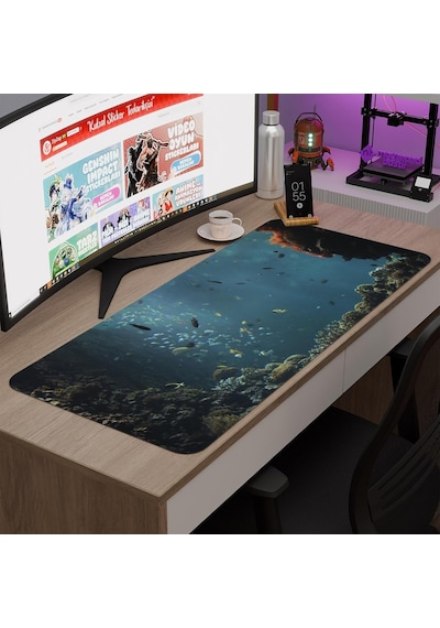 Sualtı Gaming Mouse Pad Kauçuk Kaymaz Taban Mousepad V3, 90x40 Xxl