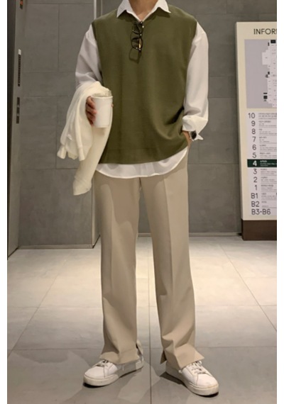 Cool Tarz Erkek Haki V Yaka Oversize Süveter Haki Haki