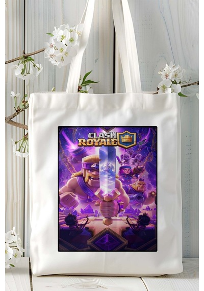 Art Hediye Clash Royale Mobil Oyun Baskılı Bez Çanta Omuz Çantası Çift Tafaflı Baskı Kişiye Özel 9 Çok Renkli