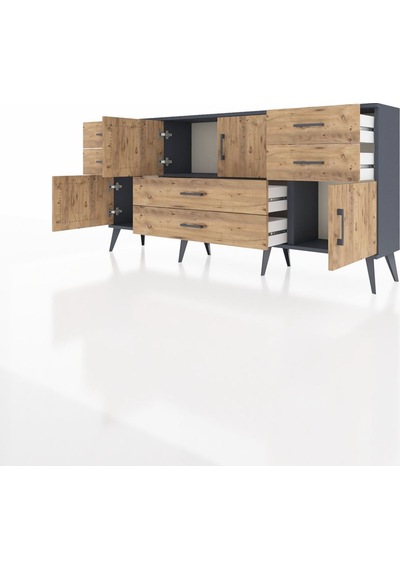Arges Konsol Tek Raflı 6 Çekmeceli 4 Kapaklı 176x30x83 Antrasit-çam/çam Çam/çam Arges Konsol Tek Raflı 6 Çekmeceli 4 Kapaklı 176x30x83 Antrasit-çam/çam Çam/çam