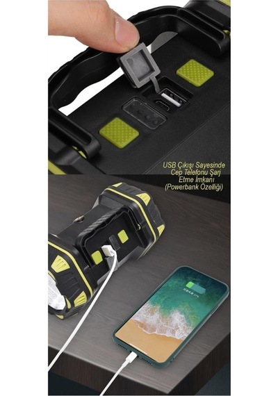 El Feneri-çalışma Lambası Ledli Fonksiyonlu Usb Şarj Beyaz-kırmızı Çakarlı 200 85 Mm 280 Gr