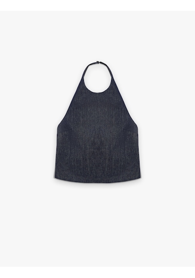 Koton Kolsuz Pamuklu Denim Halter Yaka Bluz Koyu İndigo 6sal30011md Dark Indigo