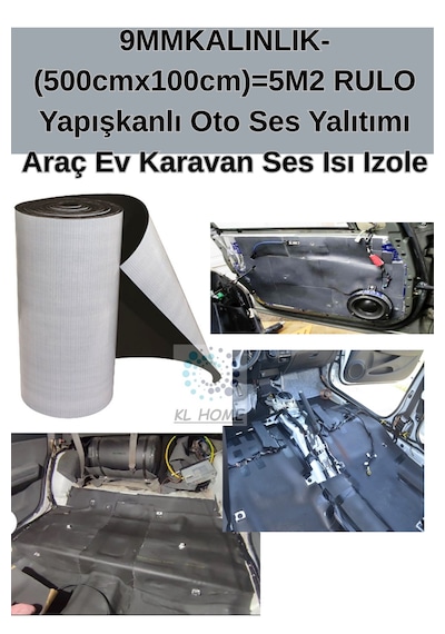 9mmkalınlık- 500cmx100cm 5m2 Rulo Yapışkanlı Oto Ses Yalıtımı Araç Ev Karavan Ses Isı Izole
