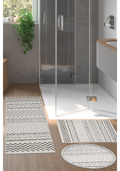 Dekoreko Kaymaz Taban Djt 3 Lü Banyo Paspas Takımı Yıldız Deri Karışık Iskandinav F5086 Bej