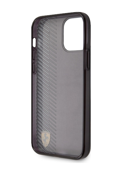 Apple Uyumlu iPhone 12 Pro Max Kılıf Ferrari Lisanlı Klasik Metal Logolu Transparan Çizgi Desenli Gradient Siyah