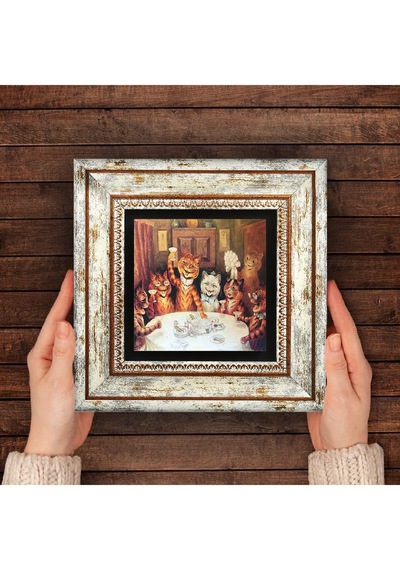 Pinecone Stone Louis Wain Kediler Taş Duvar Tablosu - Çerçeveli Taş Tablo - Dekoratif Duvar Sanatı - Modern Ev Ve O Diğer