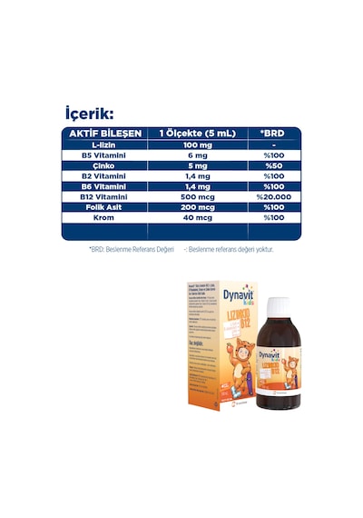 Dynavit Kids Lizinkid-b12 Şurup 150ml - Çocuk L-lizin Aminoasit Destek, B Vitamin, Krom, Çinko- Yemek Zamanı