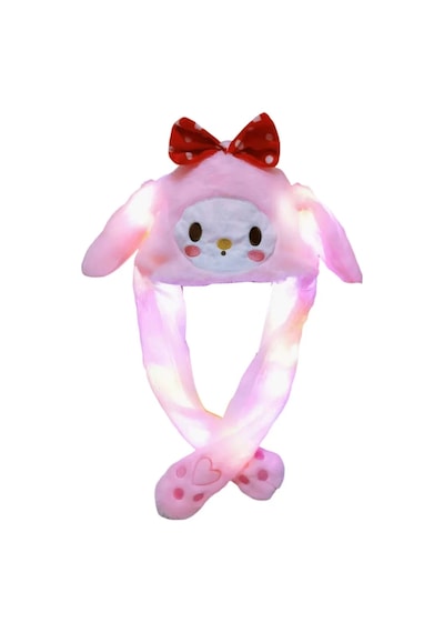 Işıklı Kulakları Hareket Eden Tavşan Pelüş Şapka Bere Bunny Pembe