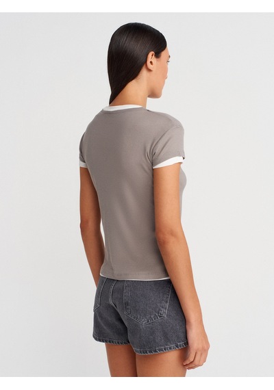 Dilvin 31783 Çift Katlı Düğmeli T-shirt-gri Gri