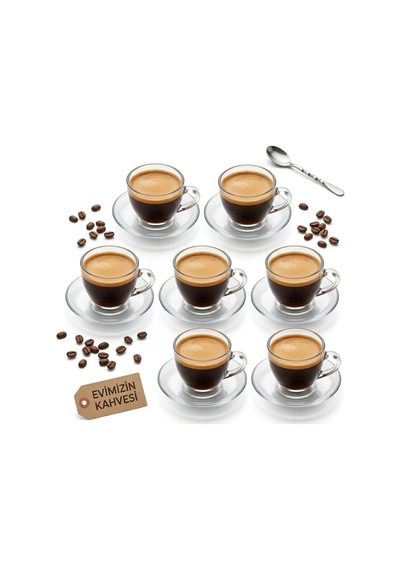 Lexroo 6 Lı Cam Kahve Fincanı Seti, Şeffaf Tasarım Tabaklı Espresso Türk Kahvesi Sunum Fincan Takımı