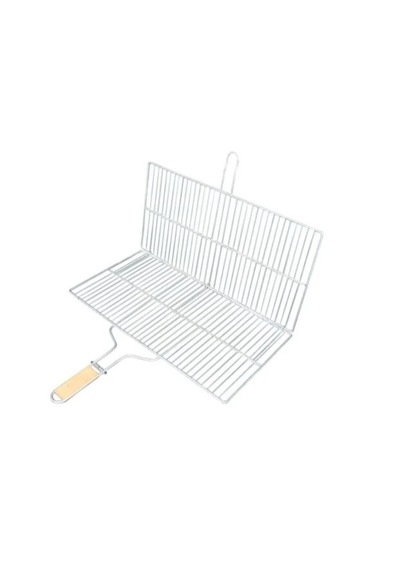 Büyük Boy Ahşap Saplı Mangal Izgarası 50x30 Cm Kilitlenebilir Çift Taraflı Geniş Barbekü Kafesi