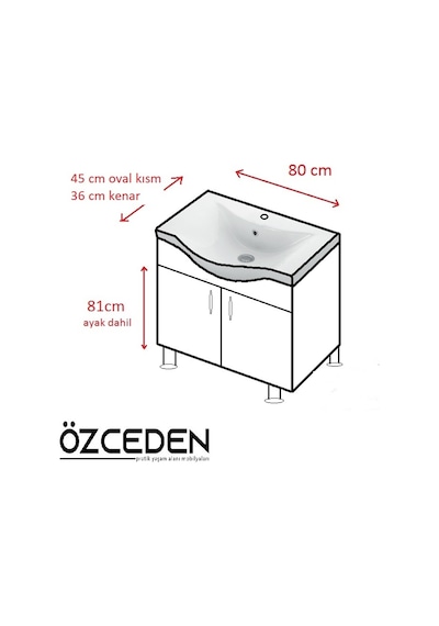 Yıldız Banyo Dolabı 80 Cm Ayaklı Beyaz Mdf Alt Modül Ve Lavabo Beyaz