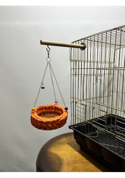 Paks Pet Örgü Kuş Hamağı Salıncak Turuncu + Tünek